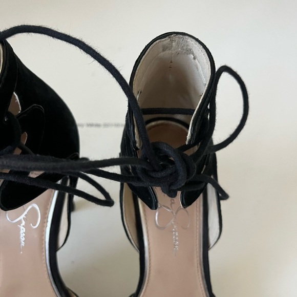 Jessica Simpson Cena Lace Up Black Suede Pointy Toe Heels Women's Size 8 - Picture 13 of 14